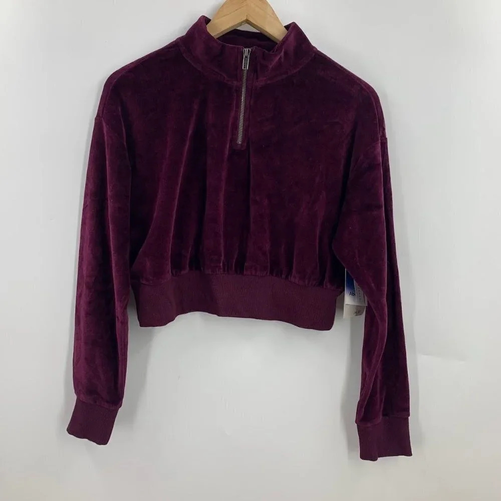 Abound Women's Velvet 1/4 Zip Mock Neck Long Sleeve Pullover‎ Size S NWT